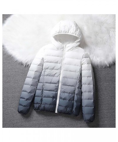 Womens Lightweight Packable Puffer Jackets Comfy Snug Down Jackets Gradient Color Zip Up Long Sleeve Hooded Coat with Pockets...