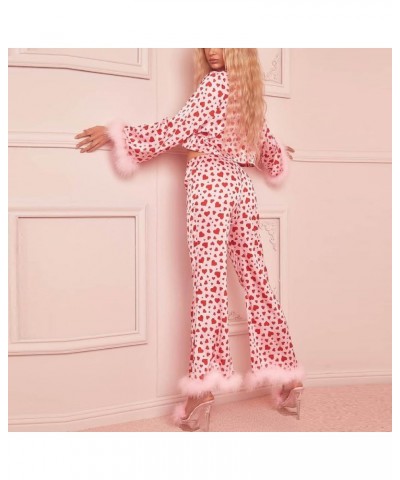 Silk Pajamas for Women Valentine Fleece Fuzzy Long Sleeve Loungewear Nightwear Satin Sleepwear Button Down Pj Set A-pink $11....