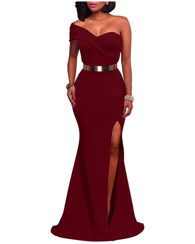 Women's Sexy Elegant Off Shoulder High Split Formal Bodycon Long Party Dress Winered $22.41 Dresses