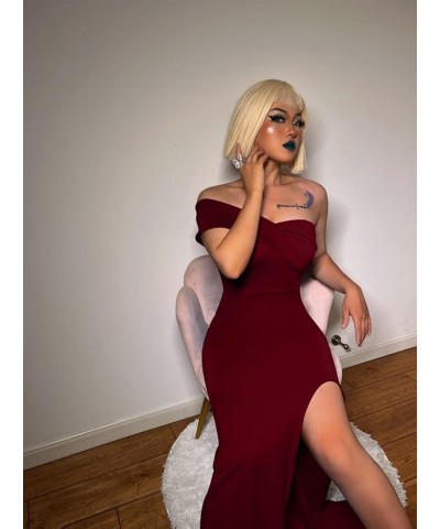 Women's Sexy Elegant Off Shoulder High Split Formal Bodycon Long Party Dress Winered $22.41 Dresses
