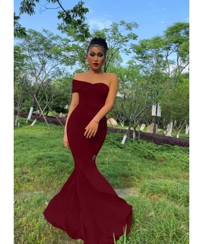 Women's Sexy Elegant Off Shoulder High Split Formal Bodycon Long Party Dress Winered $22.41 Dresses