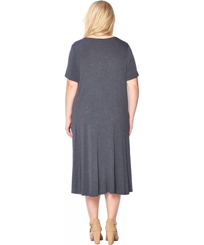 Modern Kiwi® Women's Plus Size Short Sleeve Flowy A-Line Pocket Midi Maxi Dress (1X-5X) Made in USA Charcoal $16.66 Dresses