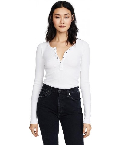 Women's Long Sleeve Thermal Henley Shirt White $42.73 Underwear