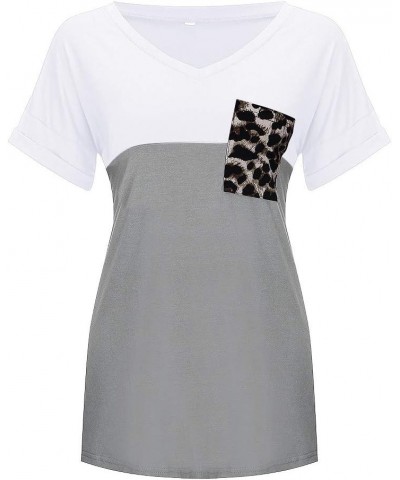 Women's V Neck Short Sleeve T Shirts Summer Basic Casual Loose Fit Rolled Sleeve Tops with Pocket Dwhite $7.30 T-Shirts