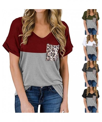Women's V Neck Short Sleeve T Shirts Summer Basic Casual Loose Fit Rolled Sleeve Tops with Pocket Dwhite $7.30 T-Shirts