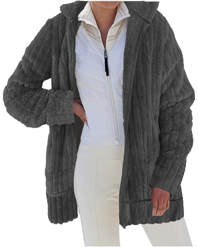 Womens Long Coat Sherpa Jacket for Women Winter Long Sleeve Full Zip Hoodies Oversized Fuzzy Fleece Teddy Coats 01-dark Gray ...