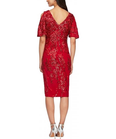 Women's Short Cold Shoulder Flutter Sleeve Dress (Petite Regular) Red $76.54 Dresses
