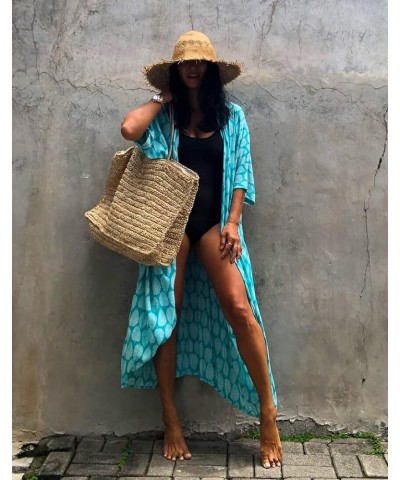 Tie Dye Kimono Swimsuit Cover up Open Front Long Loose Beach Cardigan with Belt Style3-peacock Blue $16.79 Swimsuits
