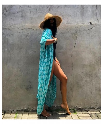 Tie Dye Kimono Swimsuit Cover up Open Front Long Loose Beach Cardigan with Belt Style3-peacock Blue $16.79 Swimsuits