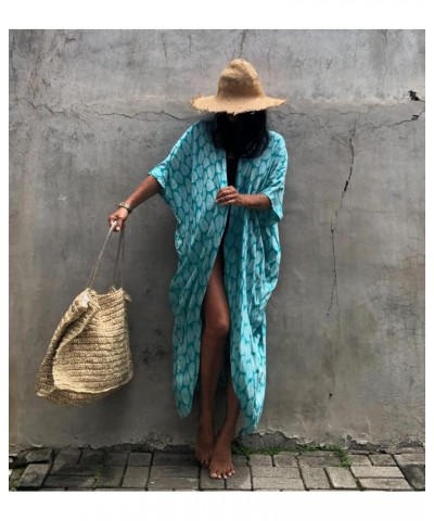 Tie Dye Kimono Swimsuit Cover up Open Front Long Loose Beach Cardigan with Belt Style3-peacock Blue $16.79 Swimsuits