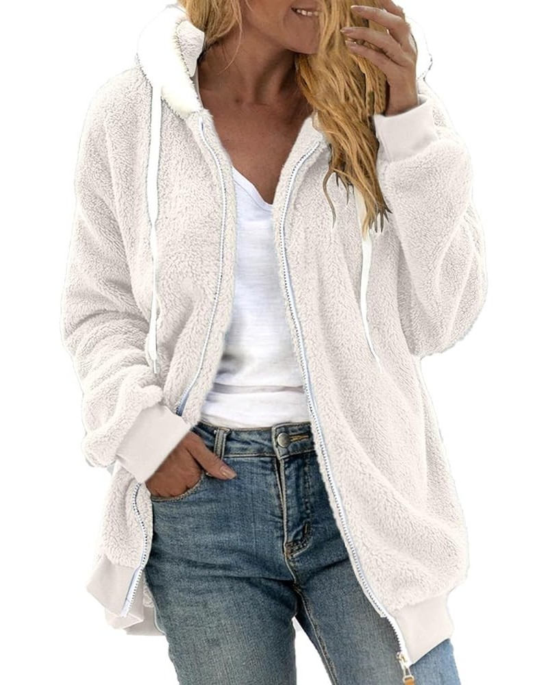 Fuzzy Fleece Jackets for Women Sleeve Thick Warm Hooded Cardigan Coat Warm Hooded Zip Up Fuzzy Womens Winter Women'S 3-beige ...