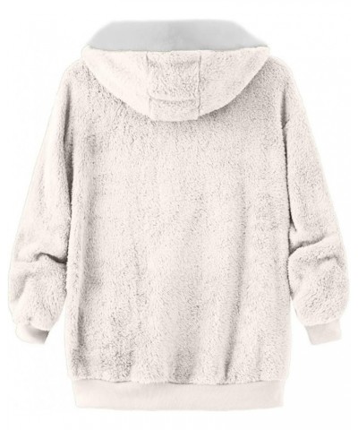 Fuzzy Fleece Jackets for Women Sleeve Thick Warm Hooded Cardigan Coat Warm Hooded Zip Up Fuzzy Womens Winter Women'S 3-beige ...