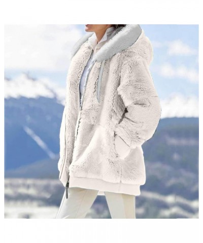 Fuzzy Fleece Jackets for Women Sleeve Thick Warm Hooded Cardigan Coat Warm Hooded Zip Up Fuzzy Womens Winter Women'S 3-beige ...