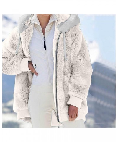 Fuzzy Fleece Jackets for Women Sleeve Thick Warm Hooded Cardigan Coat Warm Hooded Zip Up Fuzzy Womens Winter Women'S 3-beige ...