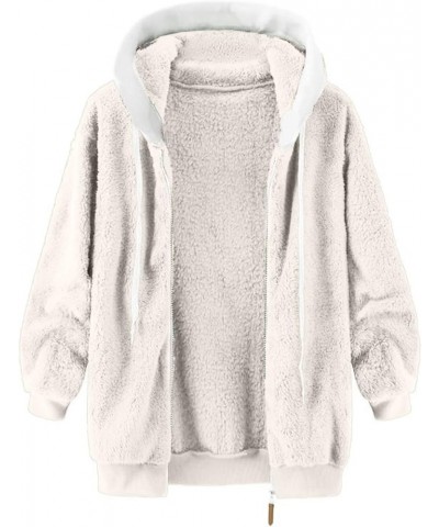 Fuzzy Fleece Jackets for Women Sleeve Thick Warm Hooded Cardigan Coat Warm Hooded Zip Up Fuzzy Womens Winter Women'S 3-beige ...
