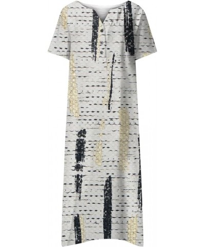 Women's 2024 Casual Summer Dresses Floral Print Boho Beach V-Neck Buttons Short Sleeve Pockets Loose Midi Dress 07-gray $10.0...