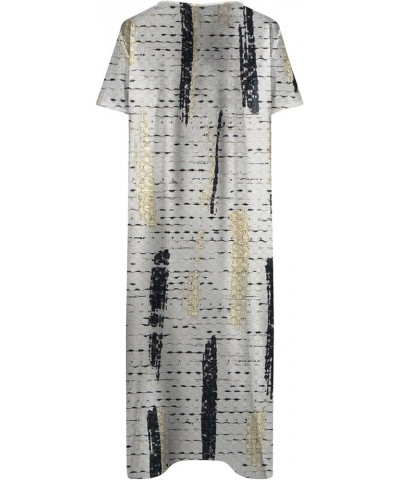 Women's 2024 Casual Summer Dresses Floral Print Boho Beach V-Neck Buttons Short Sleeve Pockets Loose Midi Dress 07-gray $10.0...