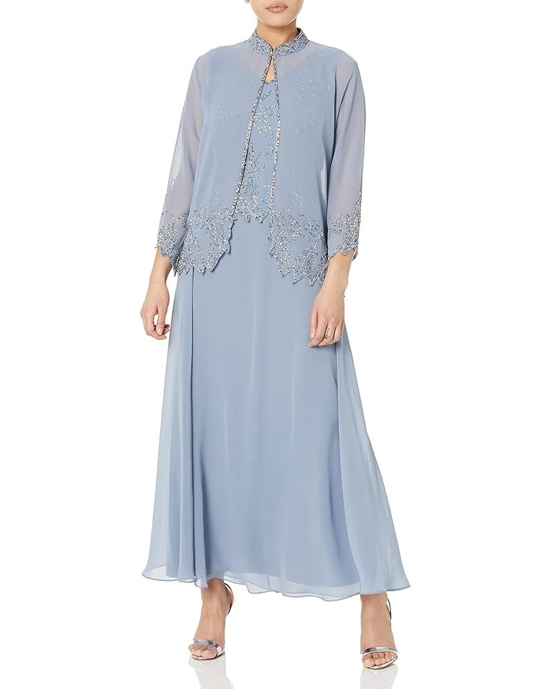 Women's Size Beaded Jacket Dress Plus Dusty Blue/Multi $18.69 Dresses