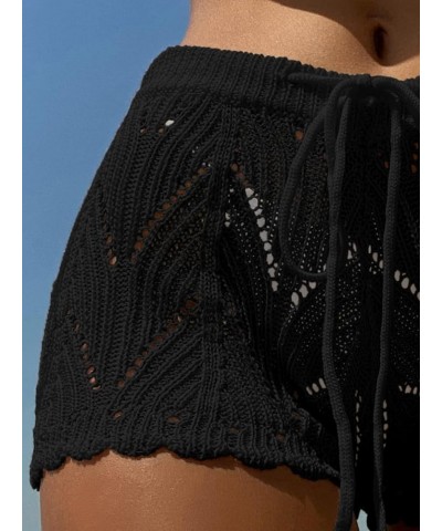 Womens Crochet Cover Up Shorts Hollow Out High Waist Knit Bathing Suit Bikini Swimsuit Short-3-black $10.25 Swimsuits