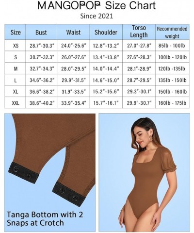 Women's Bodysuit Square Neck Sheer Mesh Ruffle Flutter Puff Short Sleeve Slim Fit Blouse Body Suits Top Style 1 Short Sleeve ...