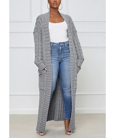 Fall Open Front Long Cardigan Sweaters for Women Chunky Long Sleeve Knit Sweater Coats with Pockets R8969-grey $29.57 Sweaters