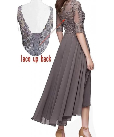 Women's A Line Tea Length Mother of The Bride Dresses with Sleeve Lace Applique Chiffon Formal Evening Gown Red $30.75 Dresses