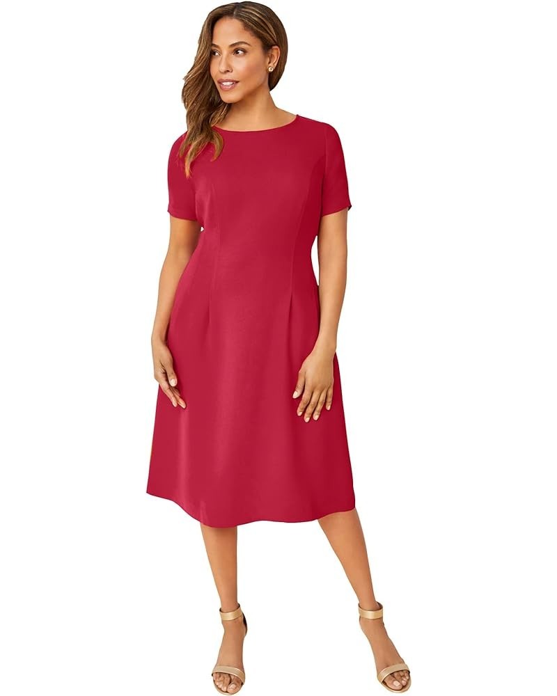Women's Plus Size Short Sleeve Fit and Flare Dress Classic Red $30.87 Dresses