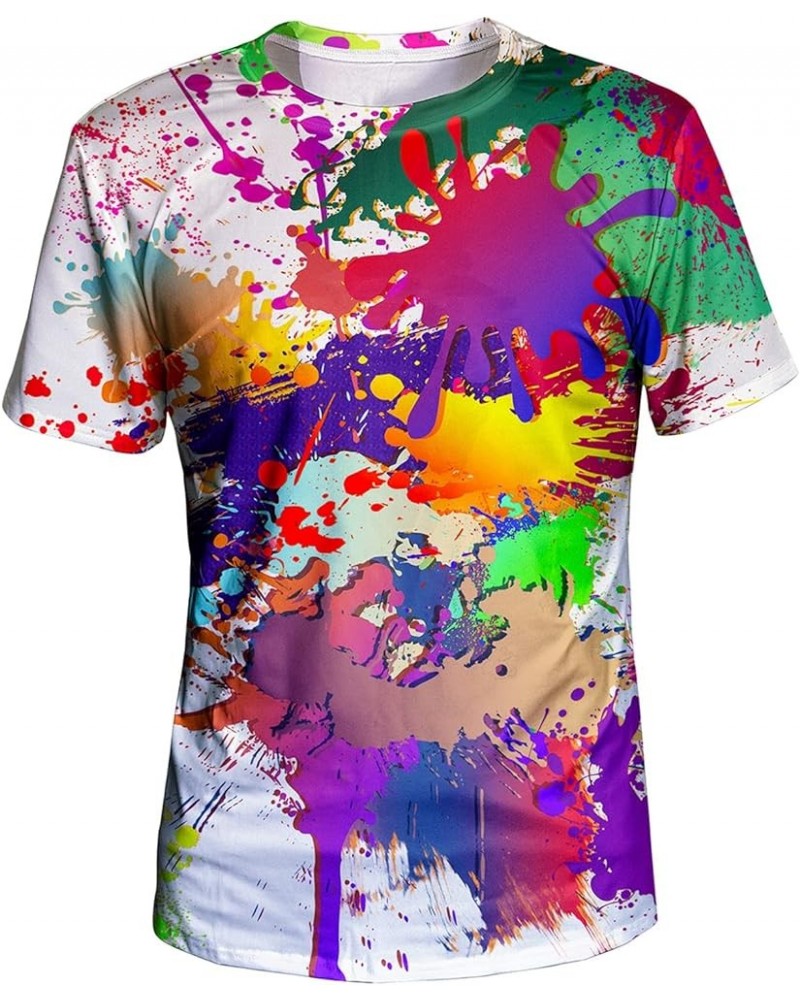 Unisex 3D Graphic T-Shirt Colorful Design Short Sleeve Crewneck Digital Tee for Young Paint Splatter - White $11.87 T-Shirts