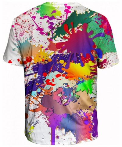 Unisex 3D Graphic T-Shirt Colorful Design Short Sleeve Crewneck Digital Tee for Young Paint Splatter - White $11.87 T-Shirts