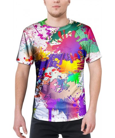 Unisex 3D Graphic T-Shirt Colorful Design Short Sleeve Crewneck Digital Tee for Young Paint Splatter - White $11.87 T-Shirts