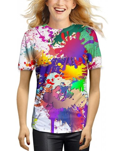 Unisex 3D Graphic T-Shirt Colorful Design Short Sleeve Crewneck Digital Tee for Young Paint Splatter - White $11.87 T-Shirts