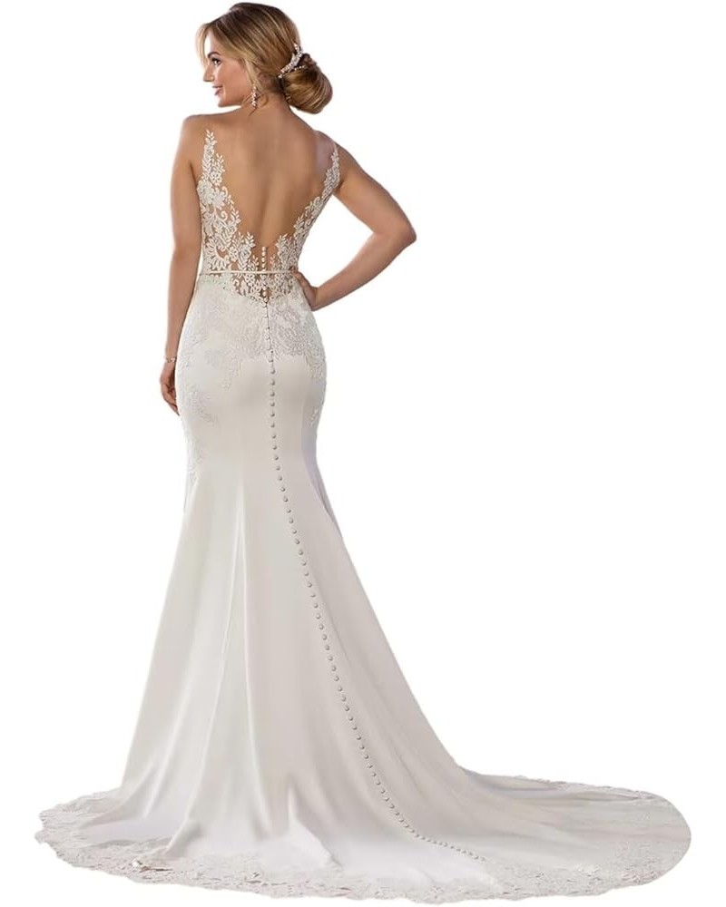 Mermaid Wedding Dresses for Bride 2023 Lace Applique Spaghetti Straps V-Neck Tulle Boho Bridal Gowns I-ivory $65.70 Dresses