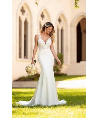 Mermaid Wedding Dresses for Bride 2023 Lace Applique Spaghetti Straps V-Neck Tulle Boho Bridal Gowns I-ivory $65.70 Dresses