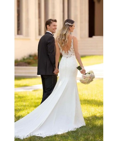 Mermaid Wedding Dresses for Bride 2023 Lace Applique Spaghetti Straps V-Neck Tulle Boho Bridal Gowns I-ivory $65.70 Dresses