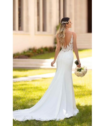 Mermaid Wedding Dresses for Bride 2023 Lace Applique Spaghetti Straps V-Neck Tulle Boho Bridal Gowns I-ivory $65.70 Dresses