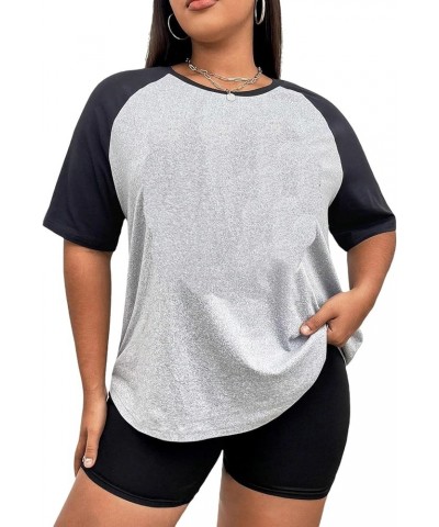 Women's Casual Short Sleeve Colorblock Oversized Round Neck Tee Shirt Tops Plus Light Grey $13.99 T-Shirts