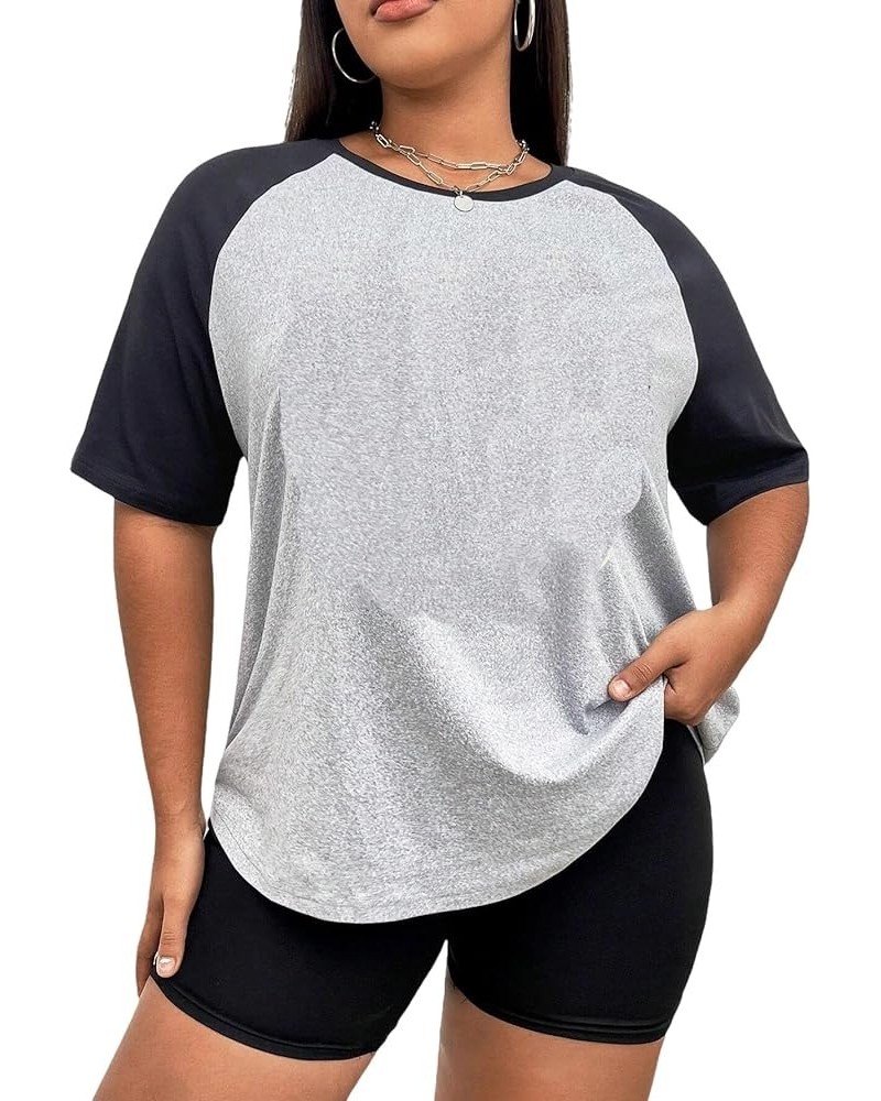 Women's Casual Short Sleeve Colorblock Oversized Round Neck Tee Shirt Tops Plus Light Grey $13.99 T-Shirts