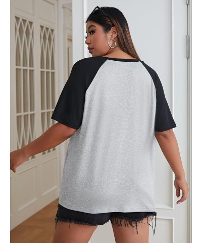 Women's Casual Short Sleeve Colorblock Oversized Round Neck Tee Shirt Tops Plus Light Grey $13.99 T-Shirts