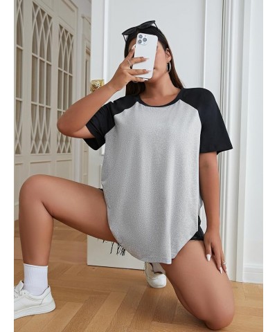 Women's Casual Short Sleeve Colorblock Oversized Round Neck Tee Shirt Tops Plus Light Grey $13.99 T-Shirts