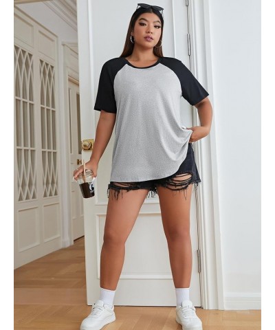 Women's Casual Short Sleeve Colorblock Oversized Round Neck Tee Shirt Tops Plus Light Grey $13.99 T-Shirts