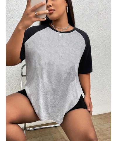 Women's Casual Short Sleeve Colorblock Oversized Round Neck Tee Shirt Tops Plus Light Grey $13.99 T-Shirts