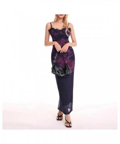 Women Y2K Square Neck Spaghetti Strap Dress Low Cut Backless Bustier Long Dress Elegant Sundress Going Out Dress H-purple $14...