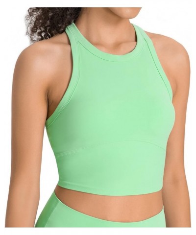Longline Strappy Padded Sports Bras Workout Running Tank Crop Tops Yoga Gym Fitness Activewear for Women Bright-green-racerba...