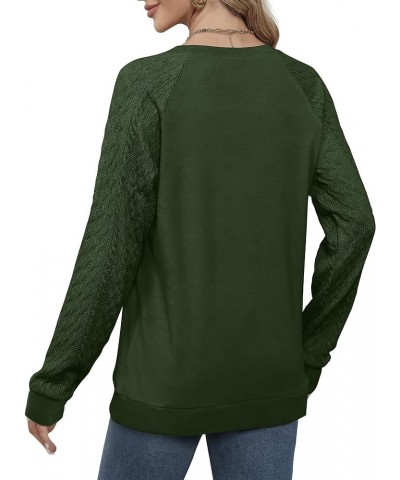 Sweatshirts for Women Crewneck Cable Knit Sleeve Sweaters Lightweight Fashion 2024 E-dark Green $16.17 Hoodies & Sweatshirts
