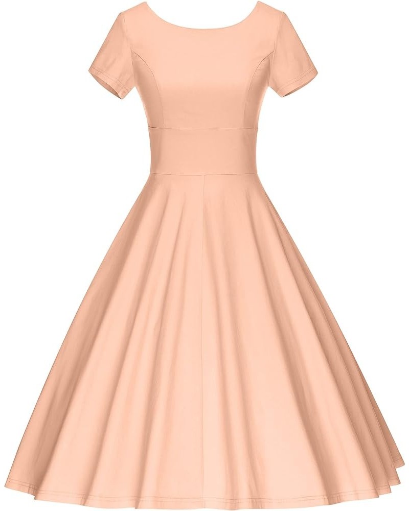 Women's 1950s Vintage Dresses Short Sleeves Cocktail Stretchy Party Dresses with Pocket Light Orange $23.51 Dresses