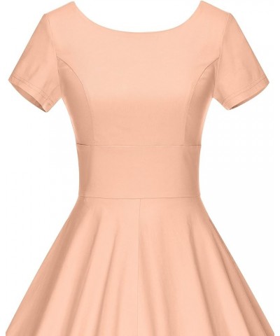 Women's 1950s Vintage Dresses Short Sleeves Cocktail Stretchy Party Dresses with Pocket Light Orange $23.51 Dresses