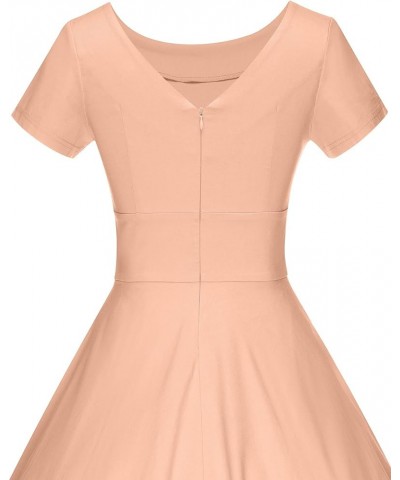 Women's 1950s Vintage Dresses Short Sleeves Cocktail Stretchy Party Dresses with Pocket Light Orange $23.51 Dresses