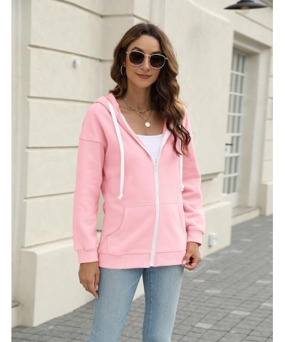 Women's Zip Up Hoodies Sweatshirt Casual Long Sleeve Pullover Tops Fashion Jacket with Pocket Pink-plush $14.39 Activewear
