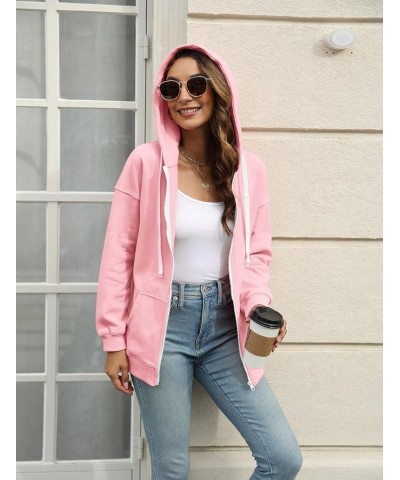 Women's Zip Up Hoodies Sweatshirt Casual Long Sleeve Pullover Tops Fashion Jacket with Pocket Pink-plush $14.39 Activewear