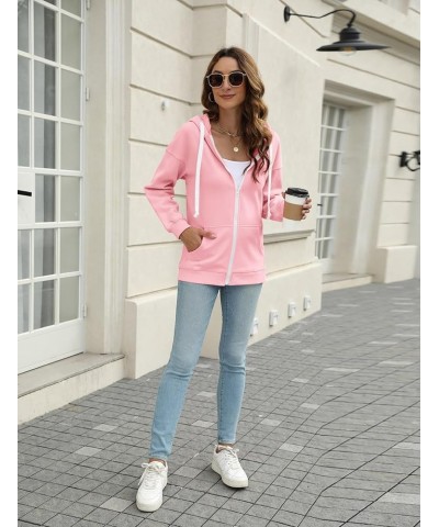 Women's Zip Up Hoodies Sweatshirt Casual Long Sleeve Pullover Tops Fashion Jacket with Pocket Pink-plush $14.39 Activewear